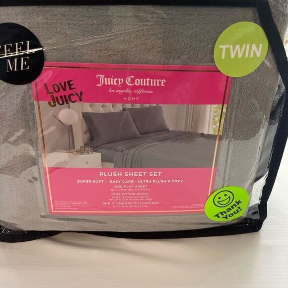 NWT Juicy Couture Twin Plush Sheet Set Grey New - Picture 2 of 7